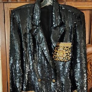 VintageBlack and Gold Sequin Blazer